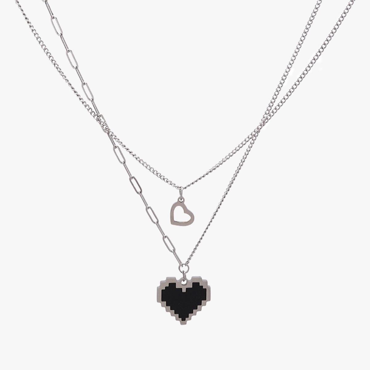 Pixel Heart Double Chain Necklace - Aesthetic Clothes Shop Pixel Heart Double Chain Necklace - Aesthetic Clothes Shop