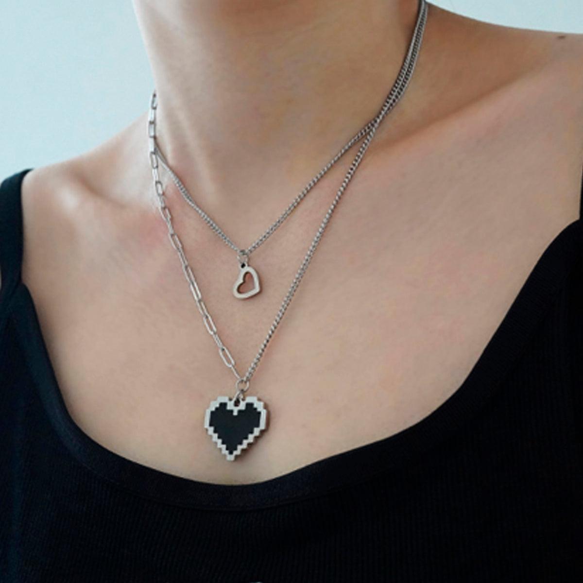 Pixel Heart Double Chain Necklace - Aesthetic Clothes Shop Pixel Heart Double Chain Necklace - Aesthetic Clothes Shop
