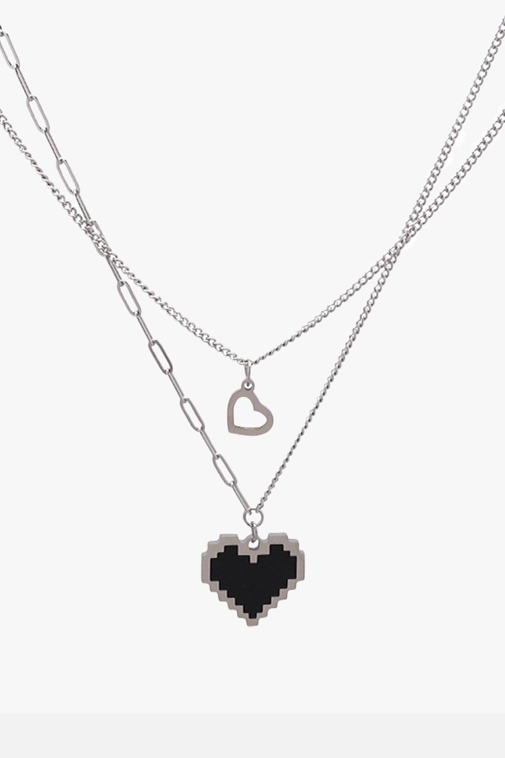 Pixel Heart Double Chain Necklace - Aesthetic Clothes Shop Pixel Heart Double Chain Necklace - Aesthetic Clothes Shop