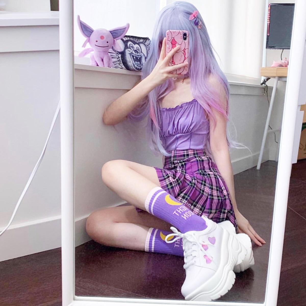 Plaid Pleated EGirl Skirt Purple Aesthetic - Aesthetic Clothes Shop