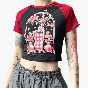 Playful Death Raglan Crop Top - Aesthetic Clothes Shop Playful Death Raglan Crop Top - Aesthetic Clothes Shop