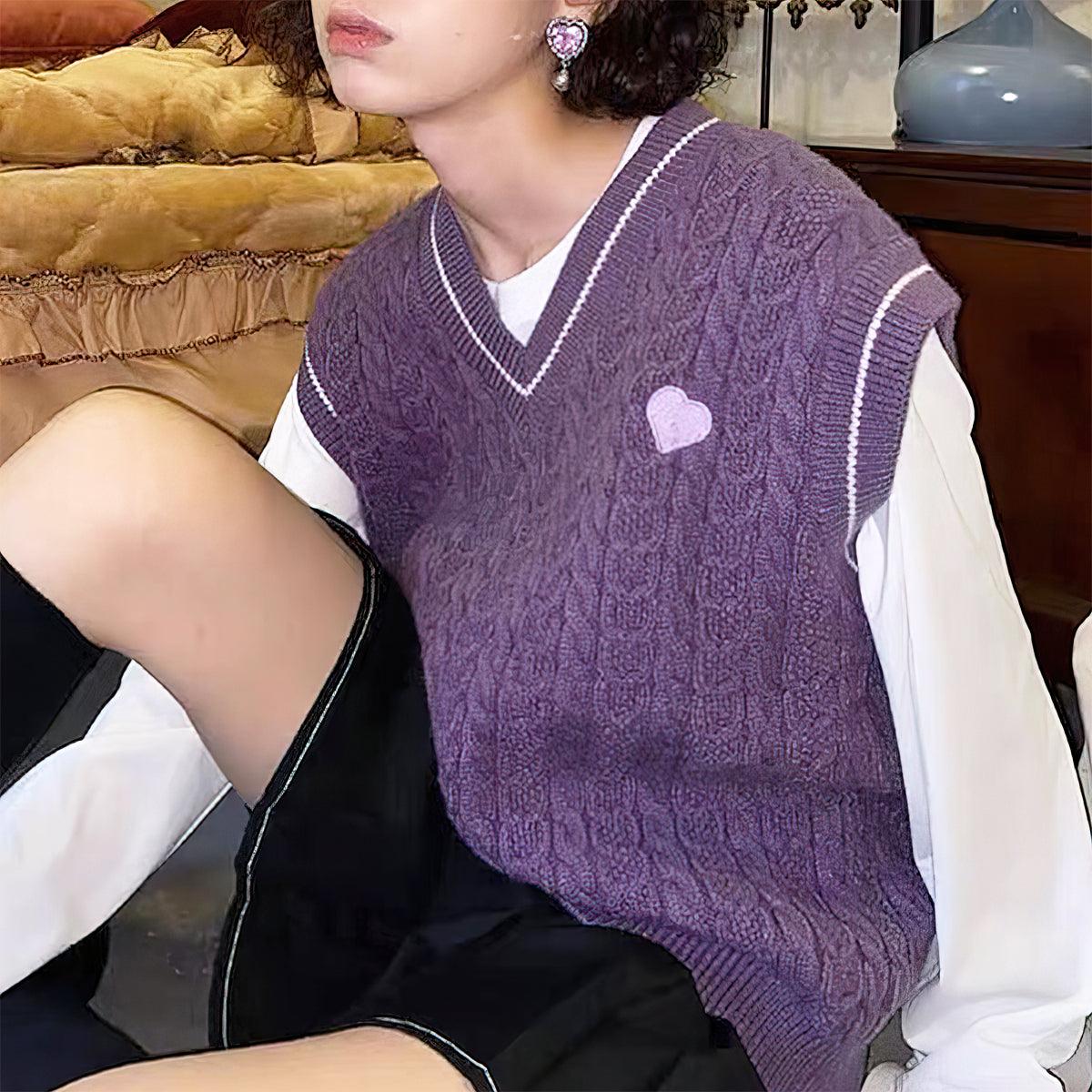 Purple Heart Knit Aesthetic Vest - Aesthetic Clothes Shop Purple Heart Knit Aesthetic Vest - Aesthetic Clothes Shop