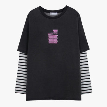 Ramen Glitch Wave Striped Sleeve Top