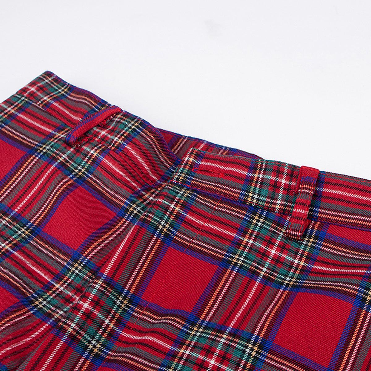 Red Plaid British Punk Aesthetic Pants - Aesthetic Clothes Shop