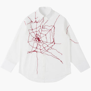 Red Spider Web Long Sleeve White Shirt