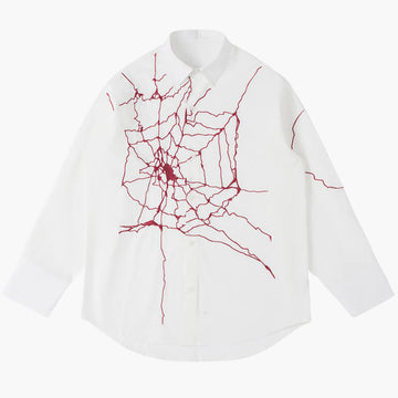Red Spider Web Long Sleeve White Shirt Red Spider Web Long Sleeve White Shirt