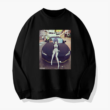 Rei Ayanami on a Car Anime Sweatshirt Rei Ayanami on a Car Anime Sweatshirt