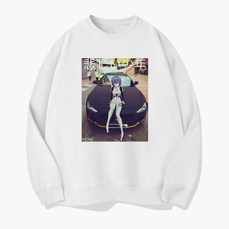 Rei Ayanami on a Car Anime Sweatshirt Rei Ayanami on a Car Anime Sweatshirt