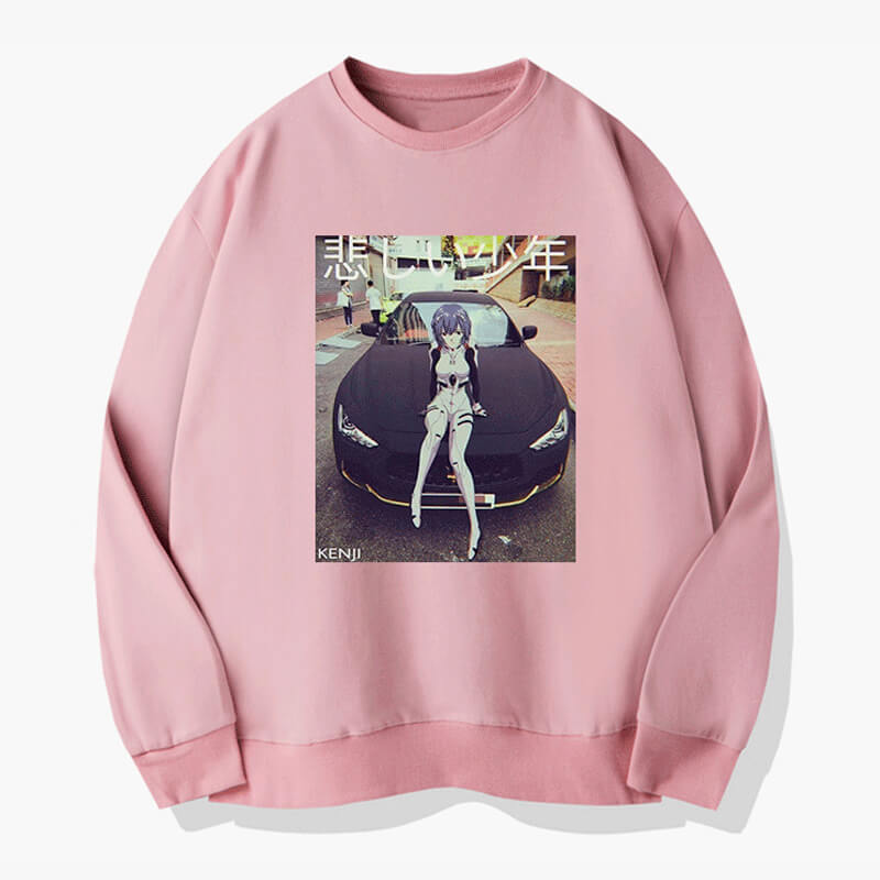 Rei Ayanami on a Car Anime Sweatshirt Rei Ayanami on a Car Anime Sweatshirt
