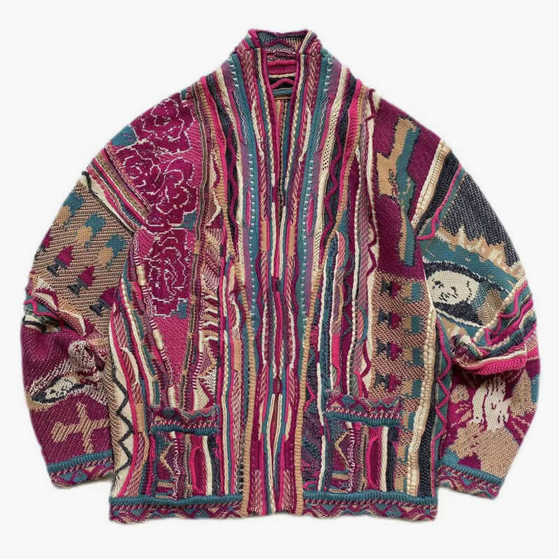 Retro Aesthetic Coogi Cardigan Wine Pink Color Retro Aesthetic Coogi Cardigan Wine Pink Color