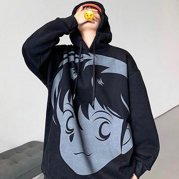 Retro Anime Face Oversized Hoodie - Aesthetic Clothes Shop Retro Anime Face Oversized Hoodie - Aesthetic Clothes Shop