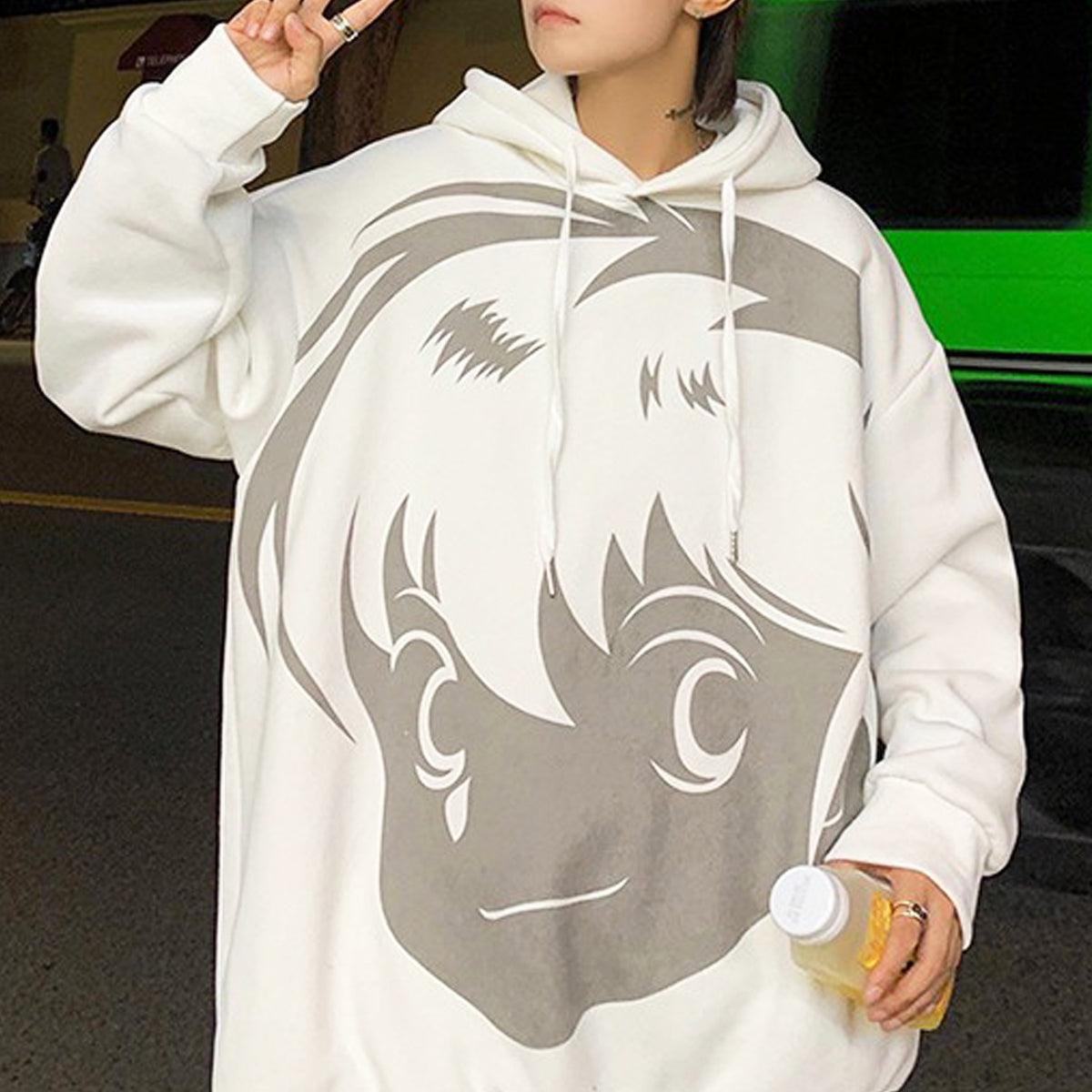 Retro Anime Face Oversized Hoodie - Aesthetic Clothes Shop Retro Anime Face Oversized Hoodie - Aesthetic Clothes Shop