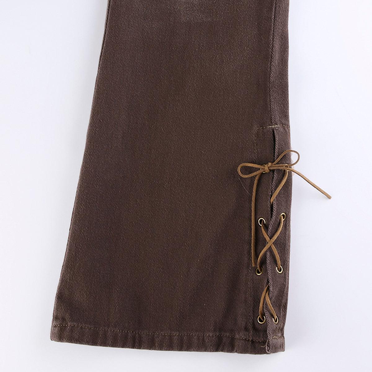 Retro Washed Brown Low Waist Jeans - Aesthetic Clothes Shop Retro Washed Brown Low Waist Jeans - Aesthetic Clothes Shop