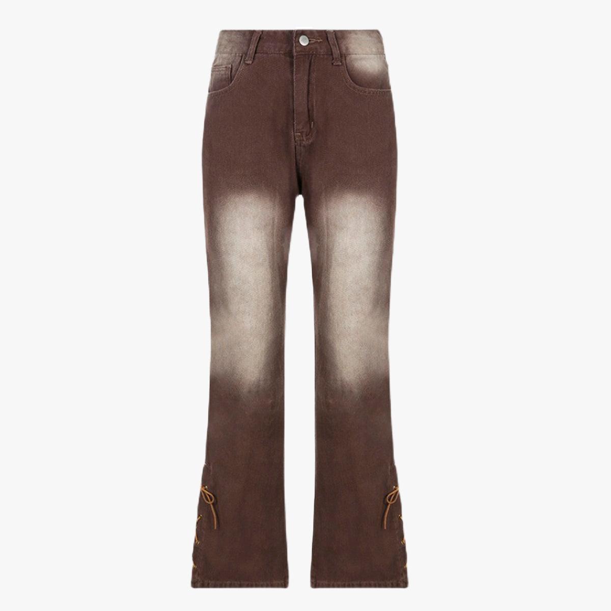 Retro Washed Brown Low Waist Jeans - Aesthetic Clothes Shop Retro Washed Brown Low Waist Jeans - Aesthetic Clothes Shop