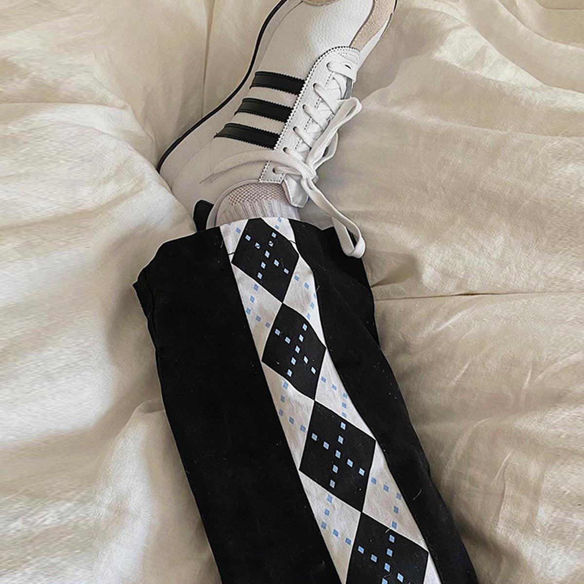 Rhombus Lined Retro Black Pants - Aesthetic Clothes Shop Rhombus Lined Retro Black Pants - Aesthetic Clothes Shop