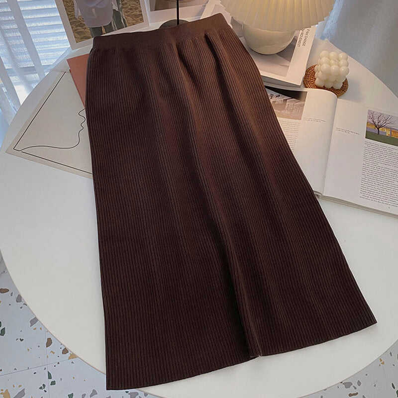 Ribbed Midi Skirt Muted Colors Ribbed Midi Skirt Muted Colors