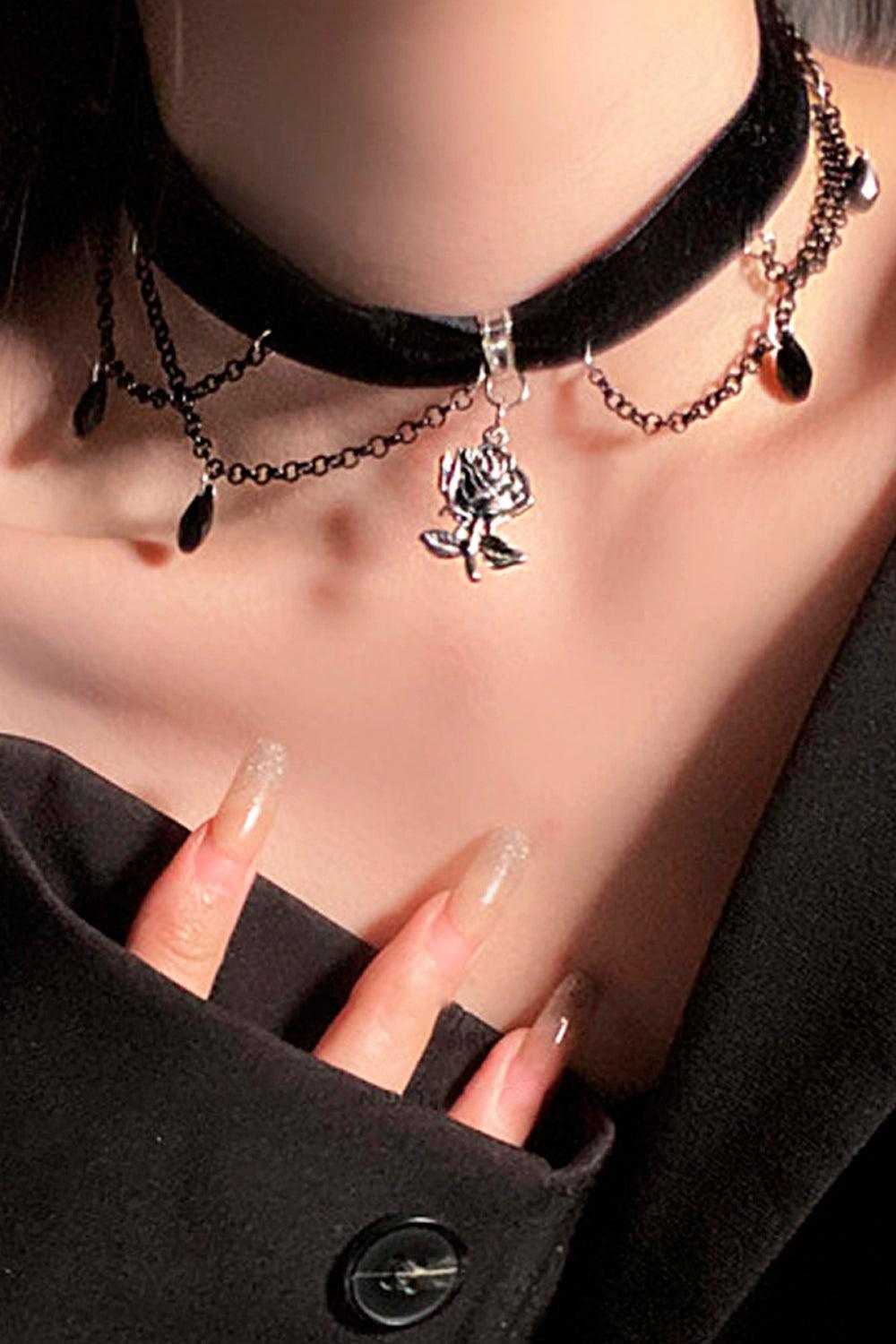 Rose Pendant Choker Goth Necklace - Aesthetic Clothes Shop Rose Pendant Choker Goth Necklace - Aesthetic Clothes Shop