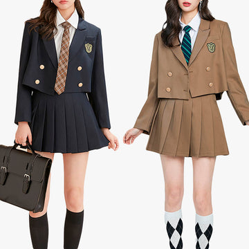 Schoolgirl Uniform Jacket Two Piece Skirt Set for Women Schoolgirl Uniform Jacket Two Piece Skirt Set for Women