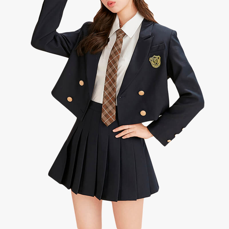 Schoolgirl Uniform Jacket Two Piece Skirt Set for Women Schoolgirl Uniform Jacket Two Piece Skirt Set for Women