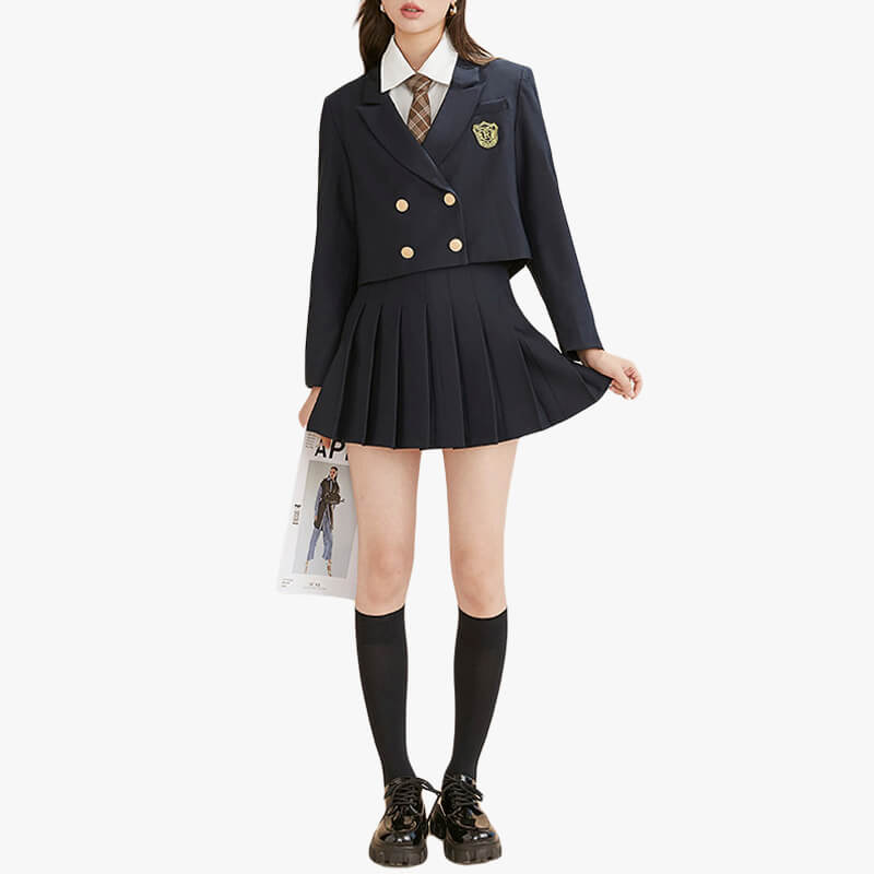 Schoolgirl Uniform Jacket Two Piece Skirt Set for Women Schoolgirl Uniform Jacket Two Piece Skirt Set for Women