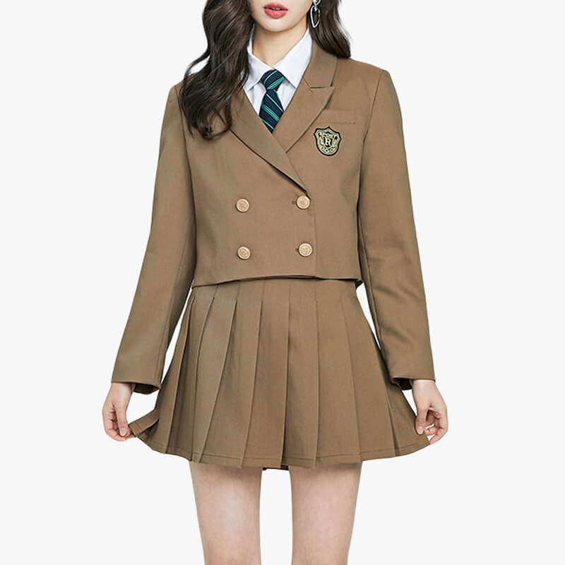 Schoolgirl Uniform Jacket Two Piece Skirt Set for Women Schoolgirl Uniform Jacket Two Piece Skirt Set for Women