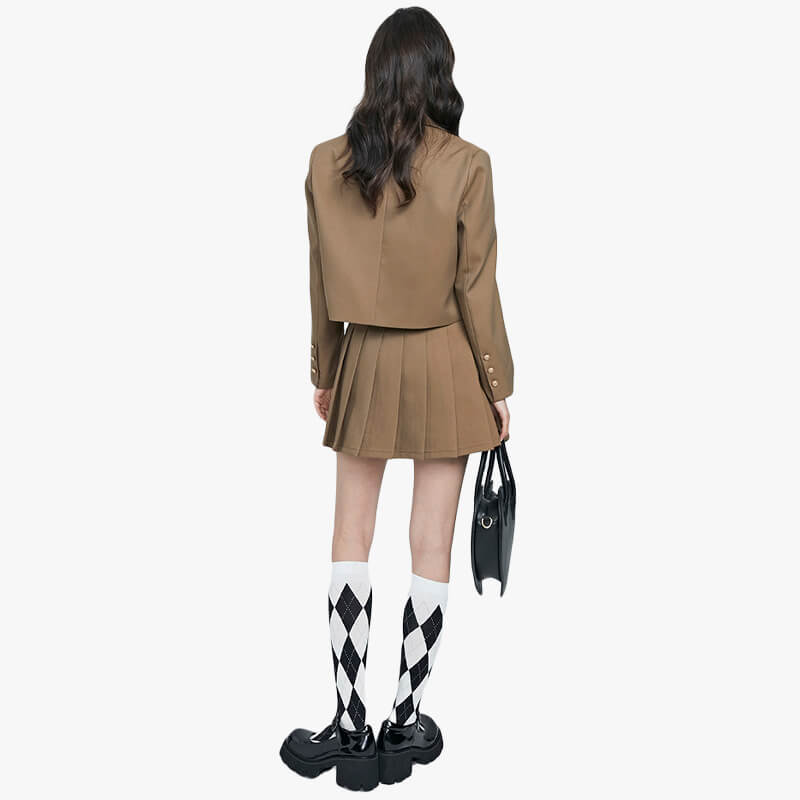 Schoolgirl Uniform Jacket Two Piece Skirt Set for Women Schoolgirl Uniform Jacket Two Piece Skirt Set for Women
