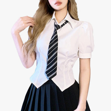 Short Sleeve College Shirt Waist Corset - Aesthetic Clothes Shop Short Sleeve College Shirt Waist Corset - Aesthetic Clothes Shop