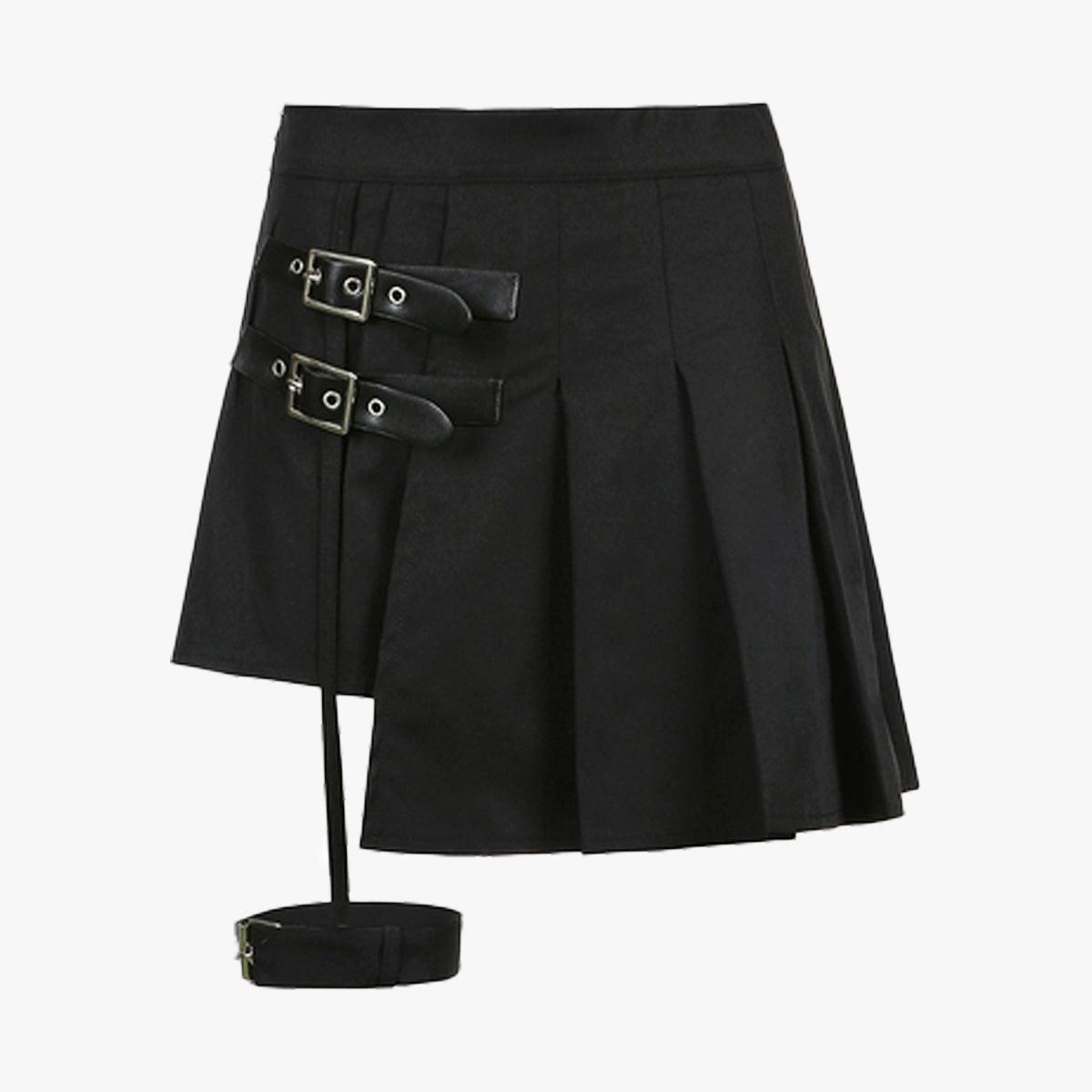 Side Belts Asymmetric Pleated Skirt - Aesthetic Clothes Shop Side Belts Asymmetric Pleated Skirt - Aesthetic Clothes Shop