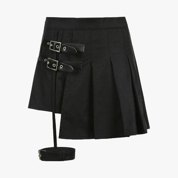 Side Belts Asymmetric Pleated Skirt