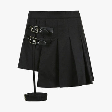 Side Belts Asymmetric Pleated Skirt - Aesthetic Clothes Shop Side Belts Asymmetric Pleated Skirt - Aesthetic Clothes Shop