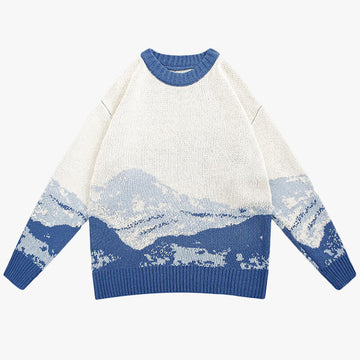 Snowy Mountains Round Neck Winter Aesthetic Sweater Snowy Mountains Round Neck Winter Aesthetic Sweater