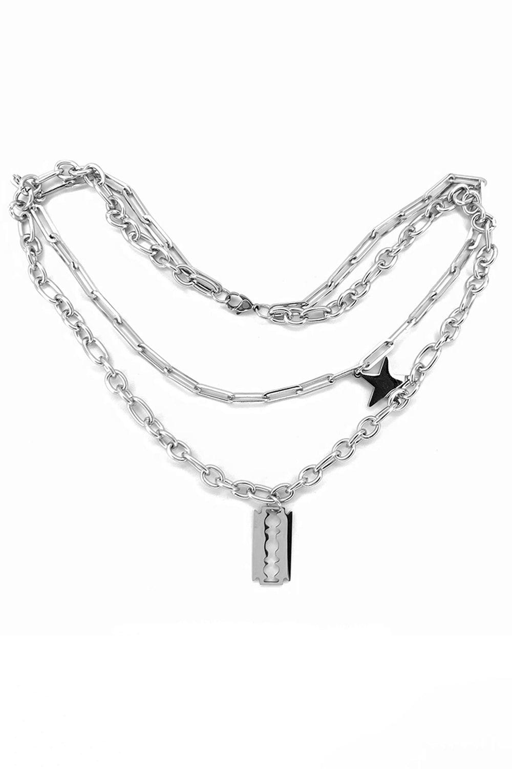 Soft Grunge Razor Blade Chain Necklace - Aesthetic Clothes Shop