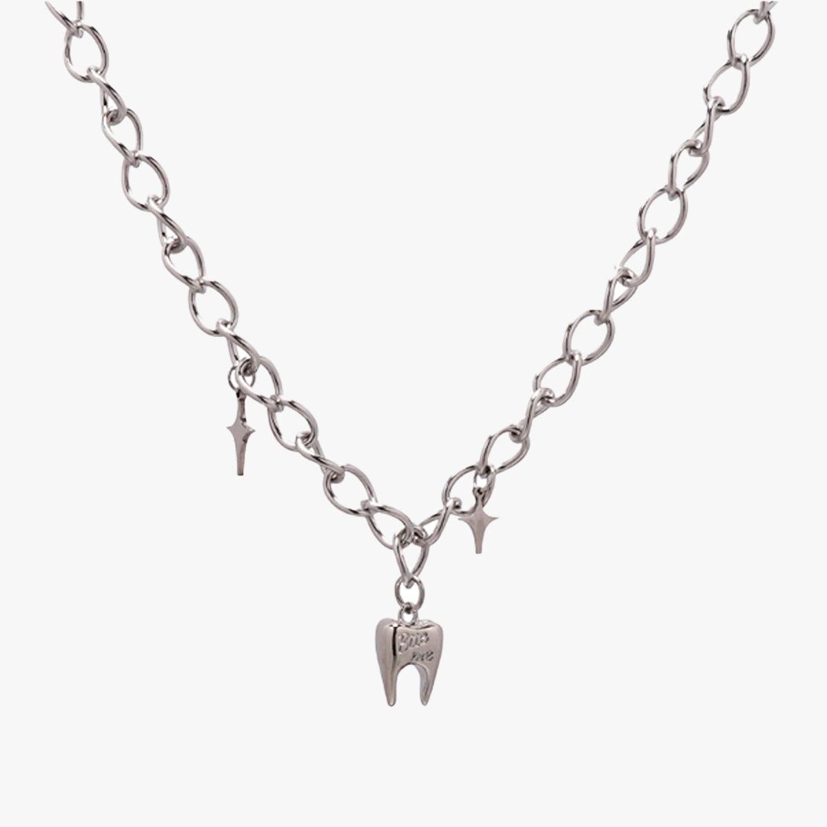 Steel Molar Tooth Grunge Chain Necklace - Aesthetic Clothes Shop
