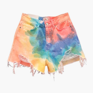 Summer Girl Aesthetic Rainbow Tie Dye Denim Shorts Summer Girl Aesthetic Rainbow Tie Dye Denim Shorts