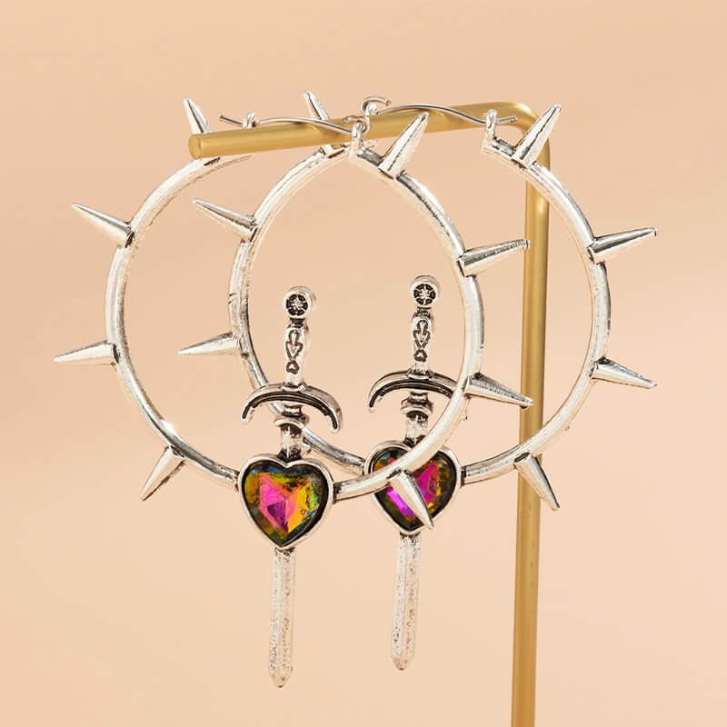Sword and Heart Crystal Hoop Earrings Sword and Heart Crystal Hoop Earrings