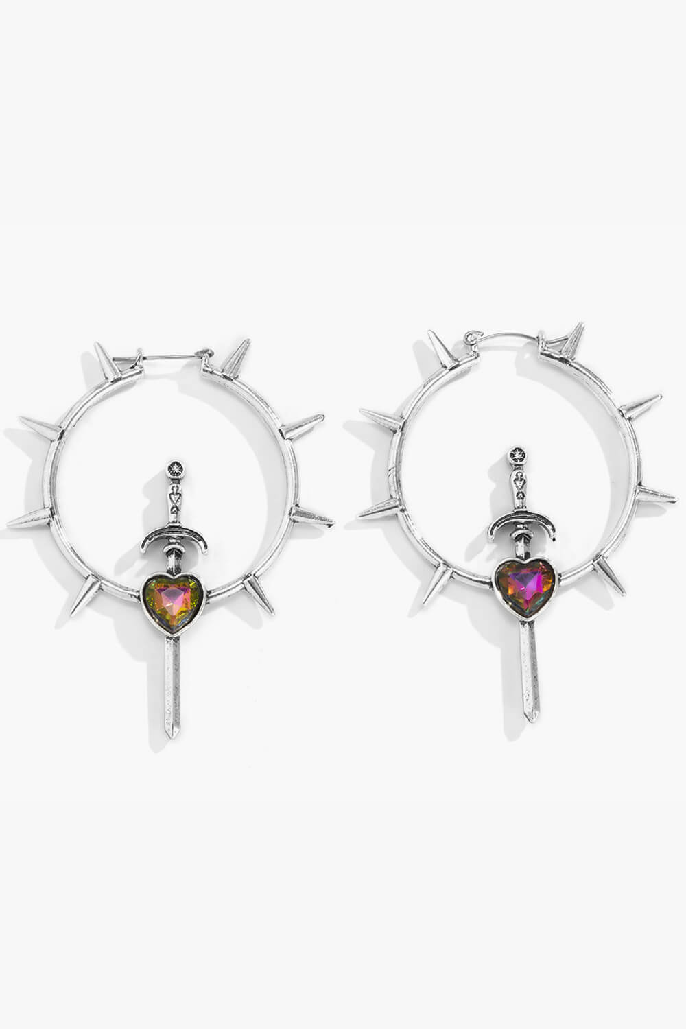 Sword and Heart Crystal Hoop Earrings