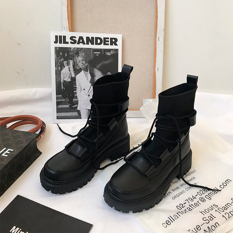 Techwear Aesthetic Black Platform Winter Boots Shoes Techwear Aesthetic Black Platform Winter Boots Shoes