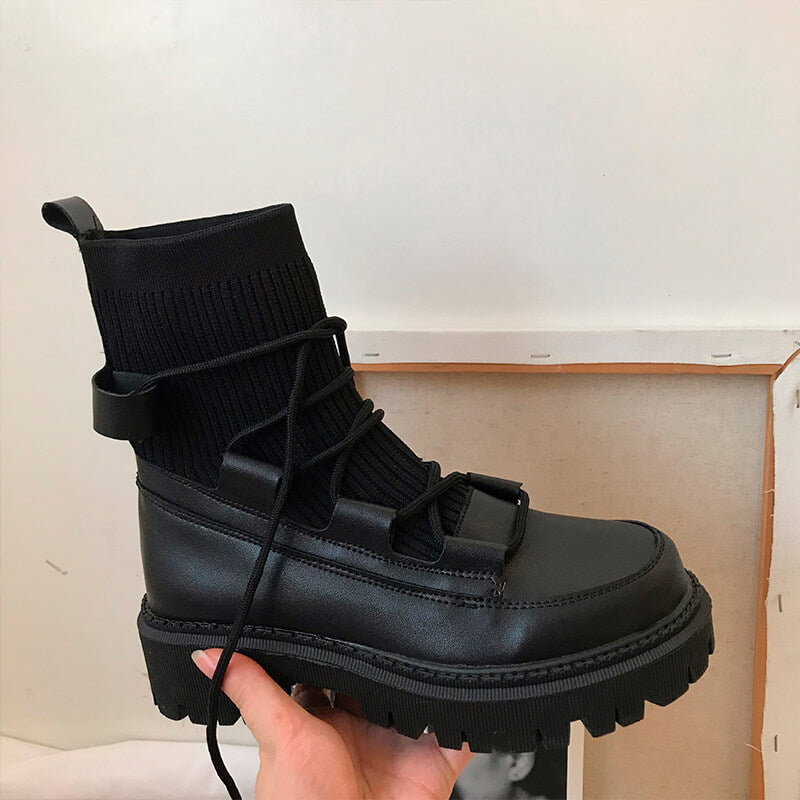Techwear Aesthetic Black Platform Winter Boots Shoes Techwear Aesthetic Black Platform Winter Boots Shoes