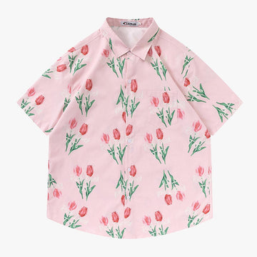 Tulip Aesthetic Floral Short Sleeve Shirt - Aesthetic Clothes Shop Tulip Aesthetic Floral Short Sleeve Shirt - Aesthetic Clothes Shop