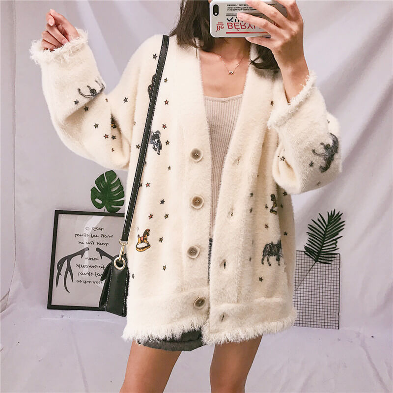 Unicorns Aesthetic Cardigan Milky White Unicorns Aesthetic Cardigan Milky White