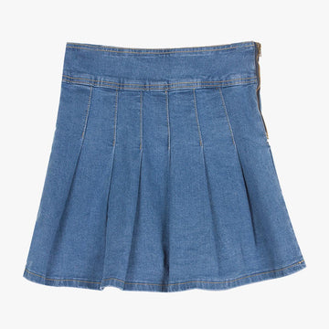 Retro Pleated High Waist Denim Skirt