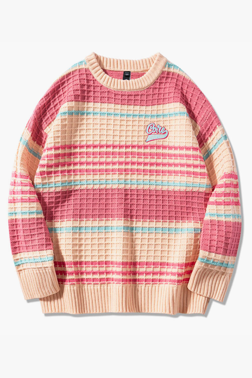 Waffle Pink Core Aesthetic Lazy Sweater