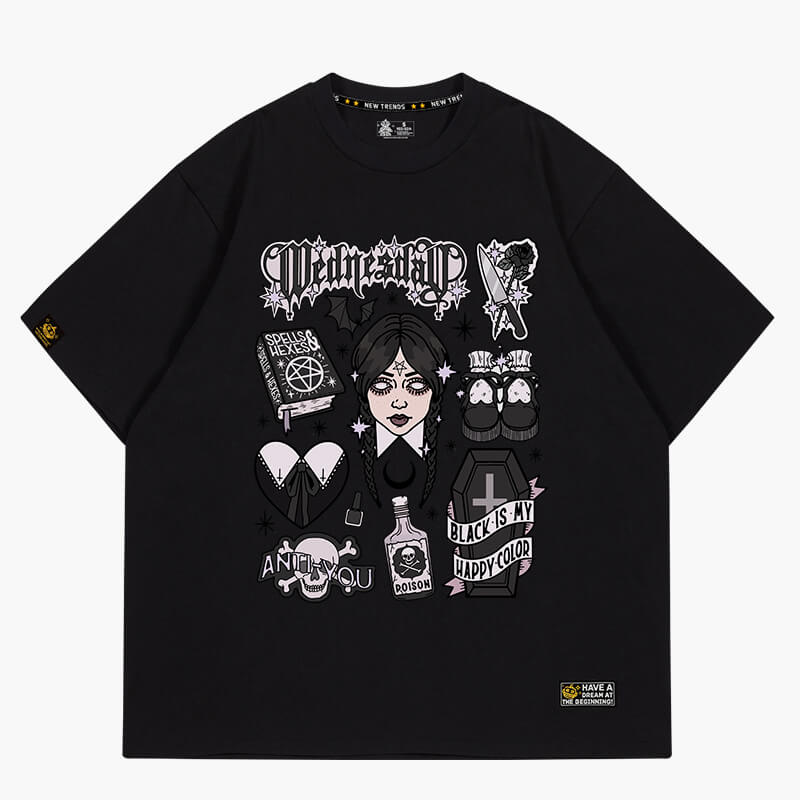 Wednesday Aesthetic Black T-Shirt Witchcore Wednesday Aesthetic Black T-Shirt Witchcore