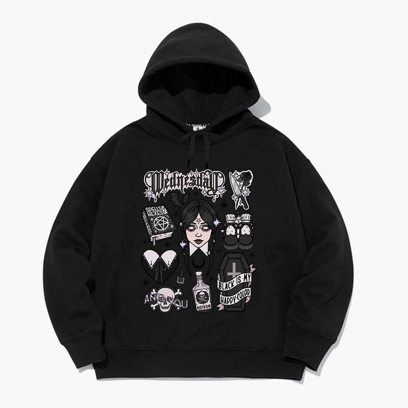 Wednesday Black Hoodie Witchcore Aesthetic Wednesday Black Hoodie Witchcore Aesthetic