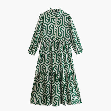 Weirdcore Retro Green Dress Geometric Pattern Weirdcore Retro Green Dress Geometric Pattern