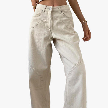 Western Aesthetic Wide Leg Beige Jeans