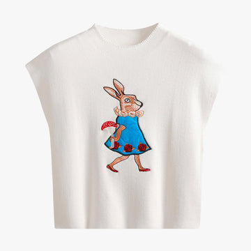 White Rabbit With Mushroom Crop Top - Aesthetic Clothes Shop White Rabbit With Mushroom Crop Top - Aesthetic Clothes Shop