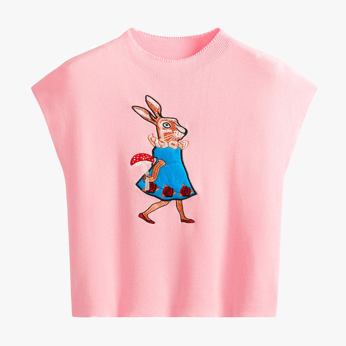 White Rabbit With Mushroom Crop Top - Aesthetic Clothes Shop