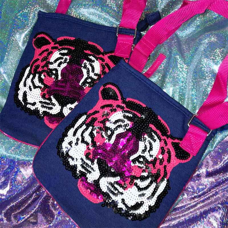 Y2K Aesthetic Denim Bag Sequin Tiger Y2K Aesthetic Denim Bag Sequin Tiger