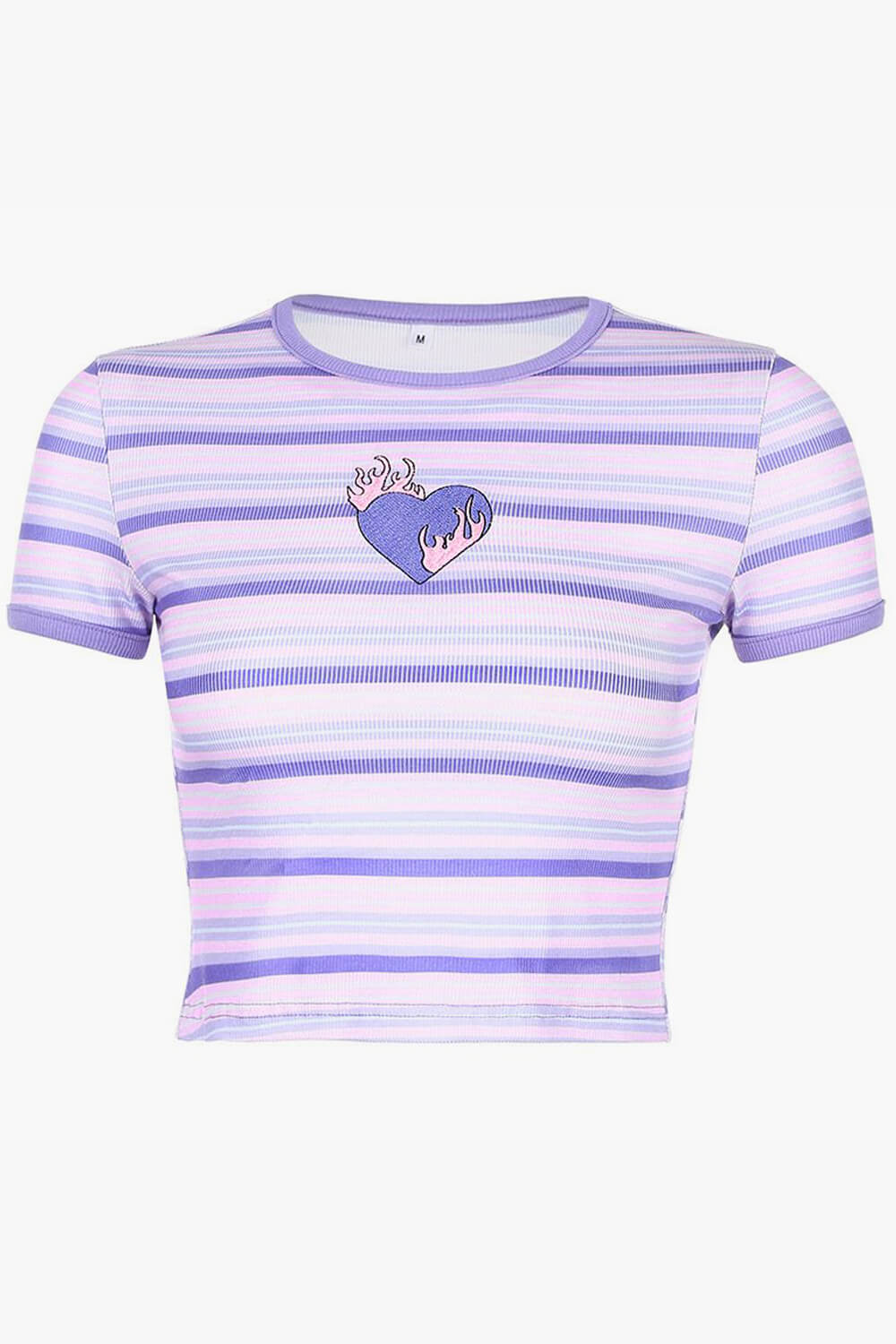 Y2K Nostalgia Purple Striped Crop Top Flaming Heart Y2K Nostalgia Purple Striped Crop Top Flaming Heart